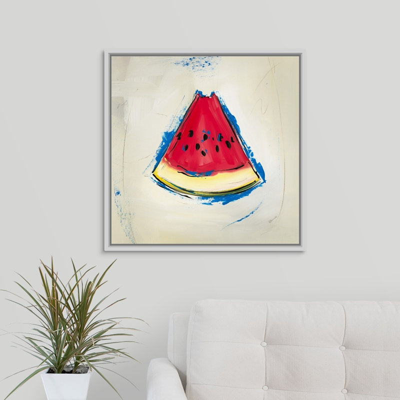 « picnic party v », peinture sur toile, H 25,7 po x l 25,7 po x p 1,75 po, Cadre flottant blanc