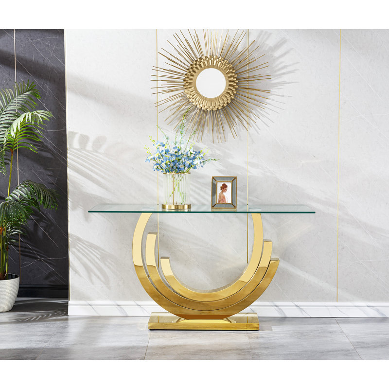 Table de console de 55 po en verre avec porte d'entrée 55 po, Doré