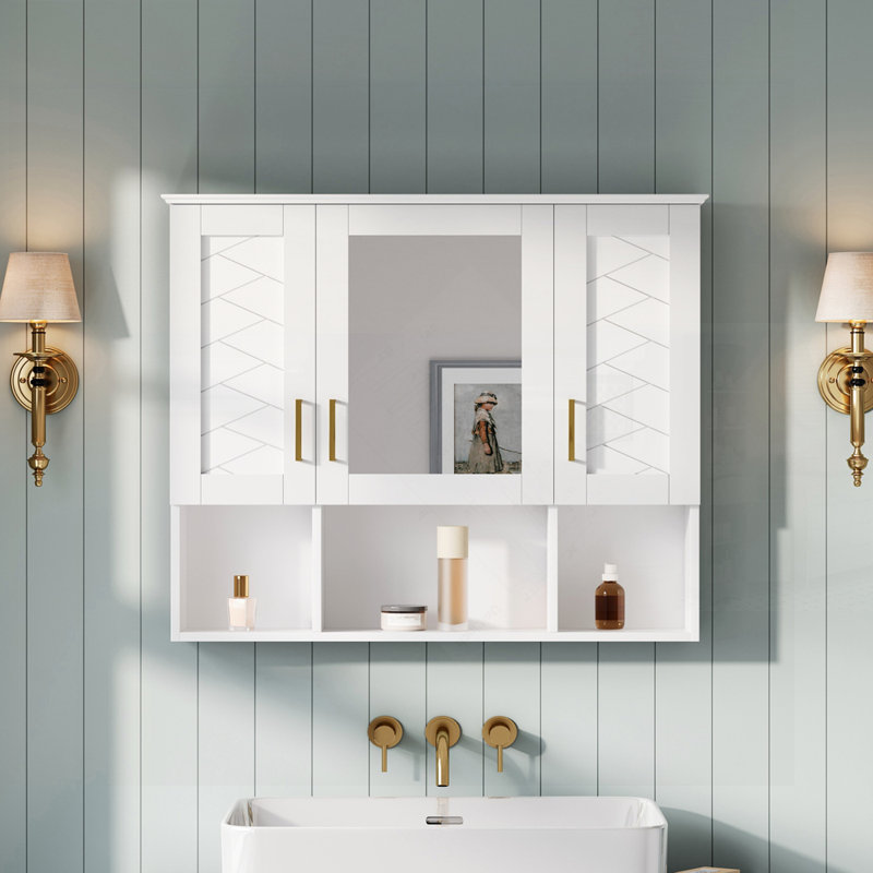 Armoire à pharmacie murale 2 en 1 avec tablettes réglables et portes à fermeture douce, miroir haute définition pour meuble-lavabo