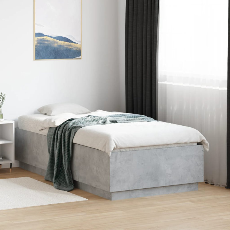 Vidaxl Bed Frame With LED Lights Concrete Grey Engineered Wood, Small Single (2'6)