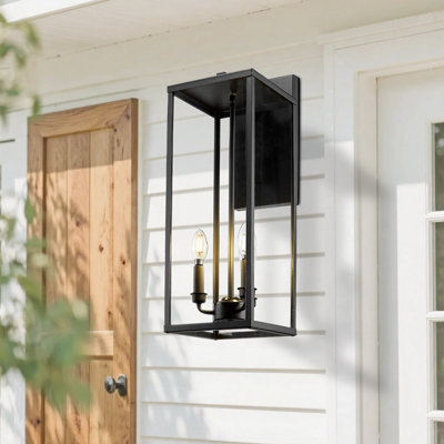 Outdoor Wall Light, 24 Inch Modern Exterior Wall Sconce With Clear Glass, Weather Resistant Outside Lights For House,Front Porch, Patio,Entryway(Black)(Set Of 2)