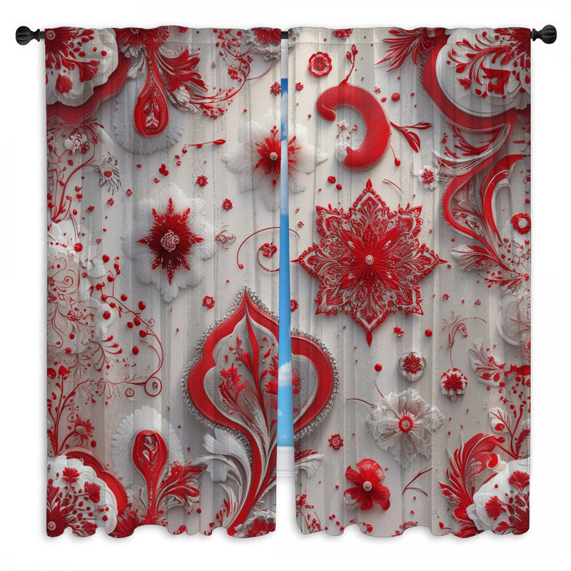Rideaux de fenêtre à motif floral rouge complexe et obscurcissant - 2 panneaux, 40in x 60in - 2 panels