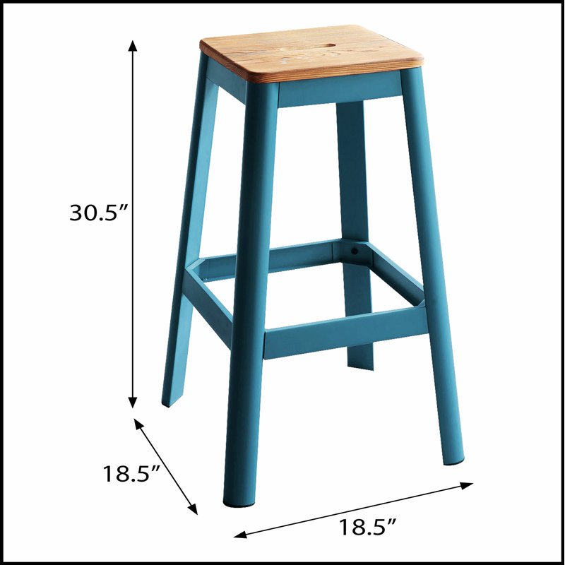 Tabouret de bar naturel et bleu sarcelle sans accoudoirs avec support pour plus de stabilité et de confort