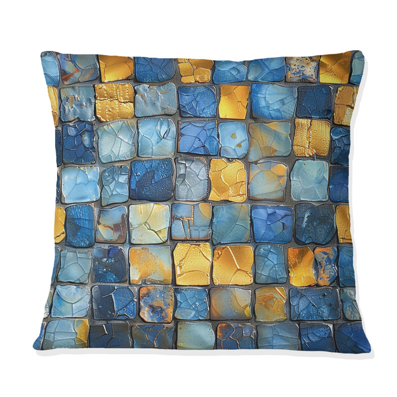 Tuile de mosaïque jaune moderne II - Coussin moderne, H 18 po x l 18 po