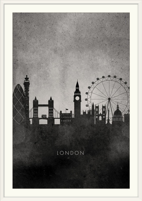 «minimaliste horizons londres par kate lillyson print, H 32 po x l 24 po x P 1 po, Cadre blanc