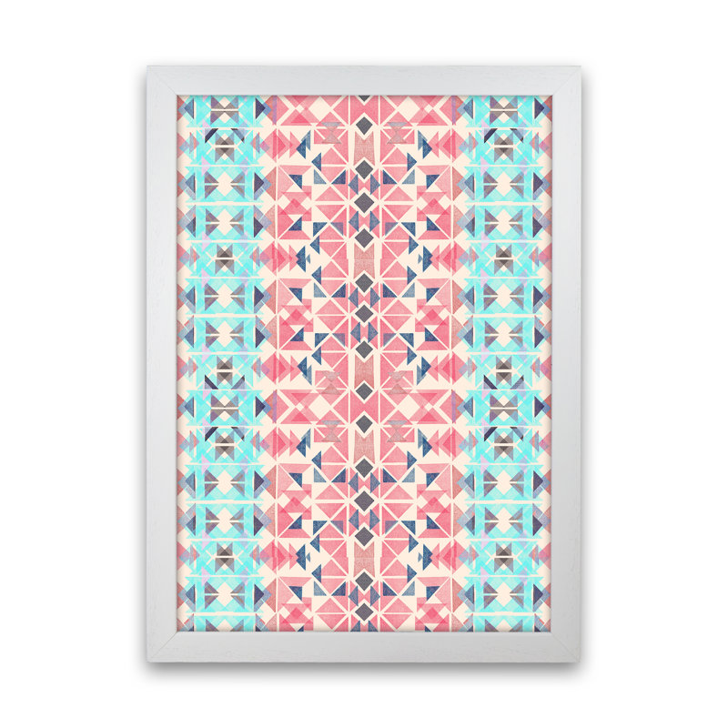 Boho Nomadic Tribal Coral Pastel - Print, 34cm H x 25cm W x 3cm D, White Framed