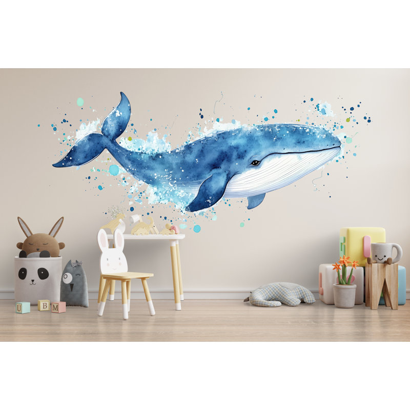 Adhésif décoratif pépinière baleine aquarelle, 35" H x 18" W