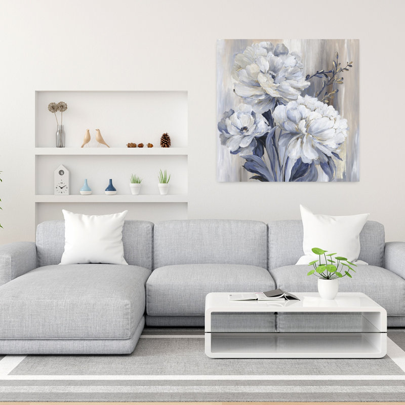 Art botanique bleu contemporain, H 36 po x l 36 po