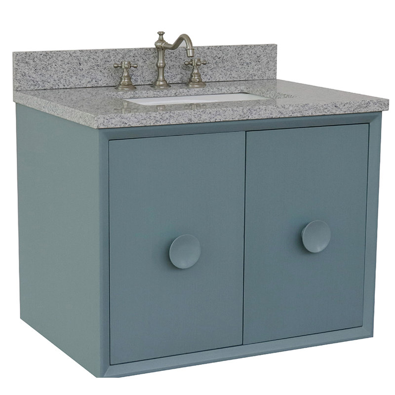 Ensemble de meuble-lavabo mural simple 31 po Crumley, Bleu turquoise / granit gris