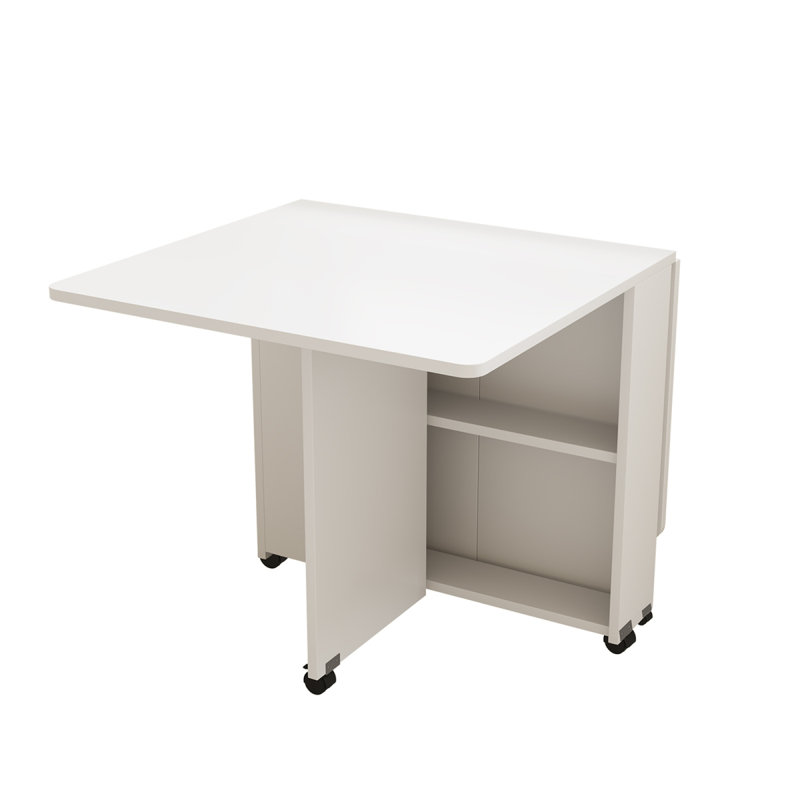 Table pliante à abattants avec 6 roulettes et 2 tablettes de rangement, table compacte pour petits espaces, P 47,2 po x l 23,6 po x H 30,3 po, blanc