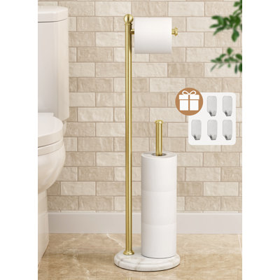 KES 29" H Anti-Wobble Toilet Paper Holder Stand with 3X Weighted Base, 18/8 Stainless Steel Free Standing Toilet Paper Holder with Storage for 5 Rolls, Vintage Antique Gold