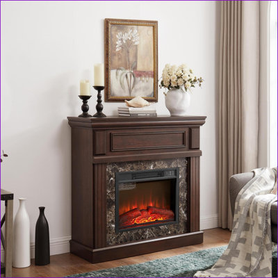 Cadre de cheminée finition cerisier classique, l 41,34 po x P 14 po x H 40 po, foyer non inclus | Cerisier | Panneau de fibres à densité moyenne