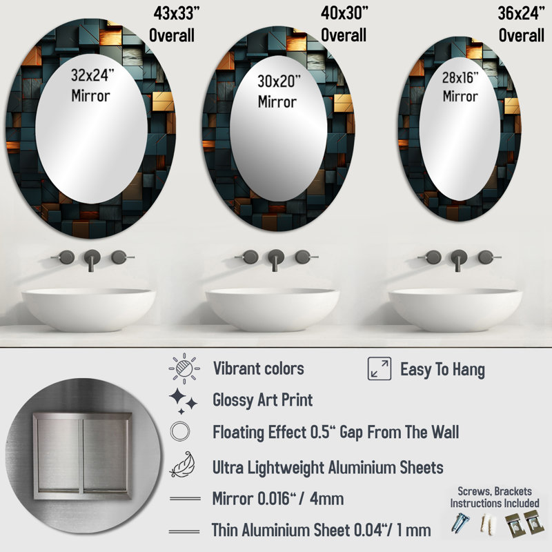 Élégant miroir géométrique foncé vert et doré I - vert, H 40 po x l 30 po