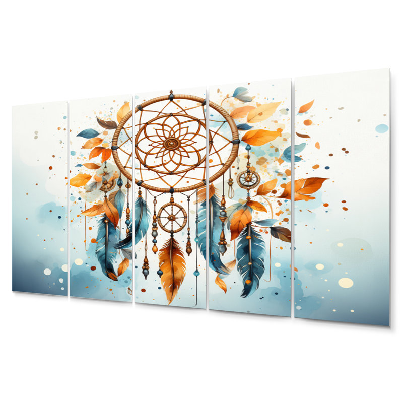 «Orange Dreamcatcher Minimalist Harmony», ensemble d'art mural spirituel en métal
