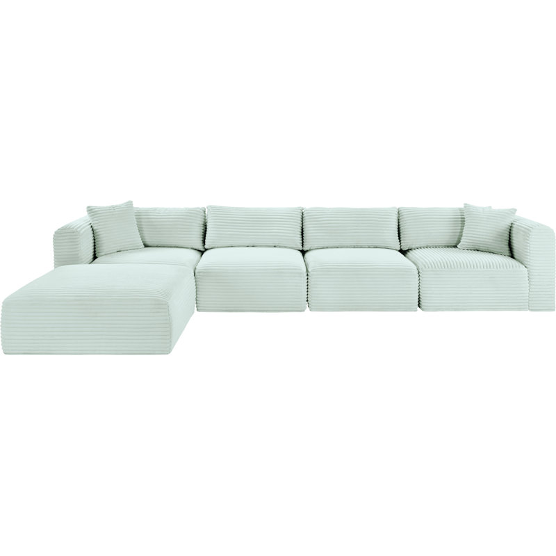 Canapé modulaire en L Carmean Performance, Velours côtelé texturé velours menthe