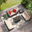 6-Persons Rattan Patio Furniture Conversation Set with 43" Gas Propane 50000 BTU Fire Pit Table Outdoor Sectional Sofa for Backyard-1394012996