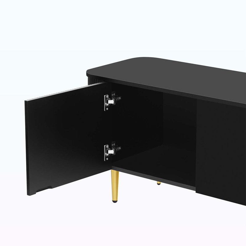 Console multimédia moderne avec 4 armoires spacieuses, Noir, Noir et or