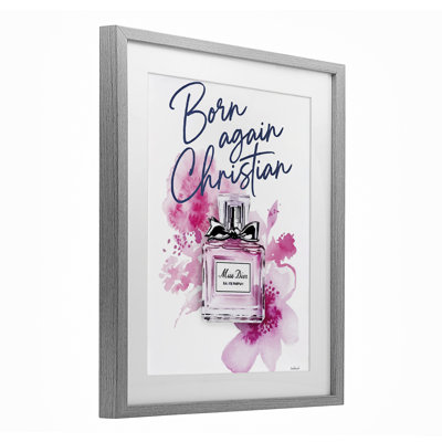«Born Again Christian» avec fragrance, impression sous verre encadrée, design par Amanda Greenwood