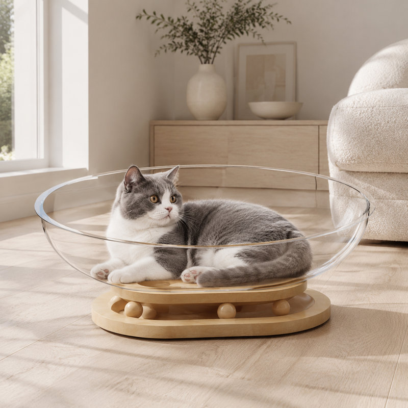 Lit pour chat avec capsule en acrylique - Bubble Lounge transparent, H 6,69 po x l 15,75 po x P 11,81 po