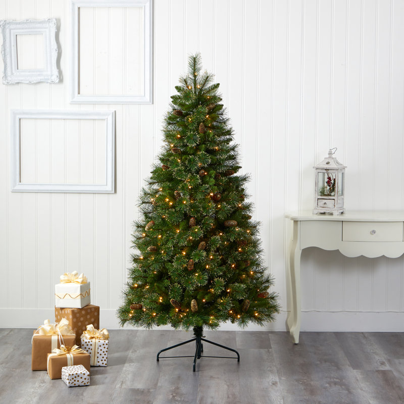 Arbre de Noël artificiel pin vert avec lumières claires, H 6 pi
