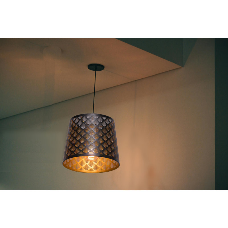 Keo 25cm W Black Gold lined Stencil Metal Drum Pendant Shade ( Uno )
