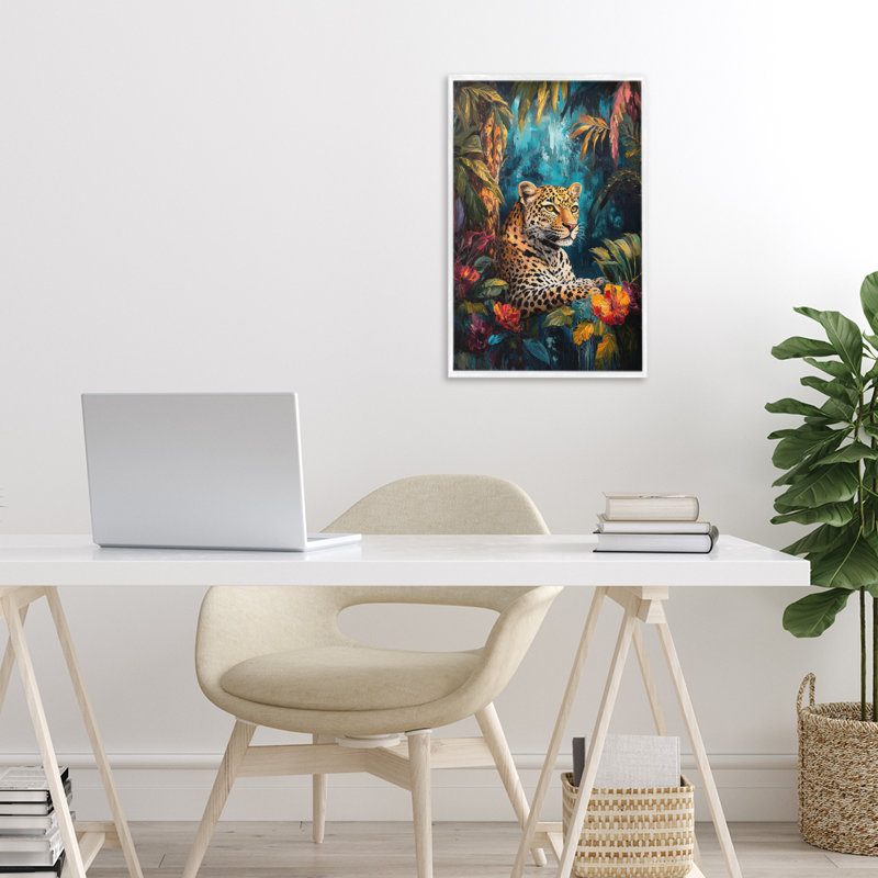 Giclée encadrée Wild Wild Jungle Cat, design par Petal Prints Design, H 18 po x l 12 po