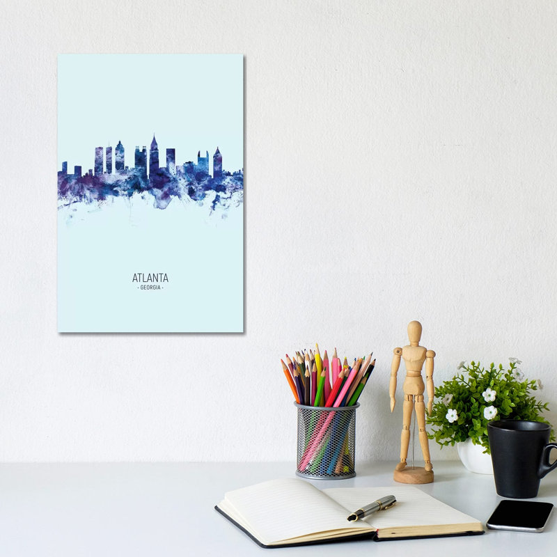 Atlanta Georgia Skyline Portrait Dark Blue by Michael Tompsett - 1 Piece Wrapped Canvas Wall Art, 20.32 cm H x 30.48 cm W