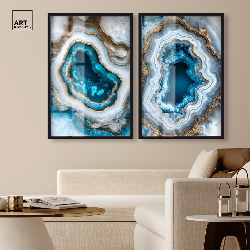 «Godeed Geode Eyes Set», ensemble de décorations murales à motif d'osier par Art Remedy, cadre blond, 36 x 54, Cadre blond