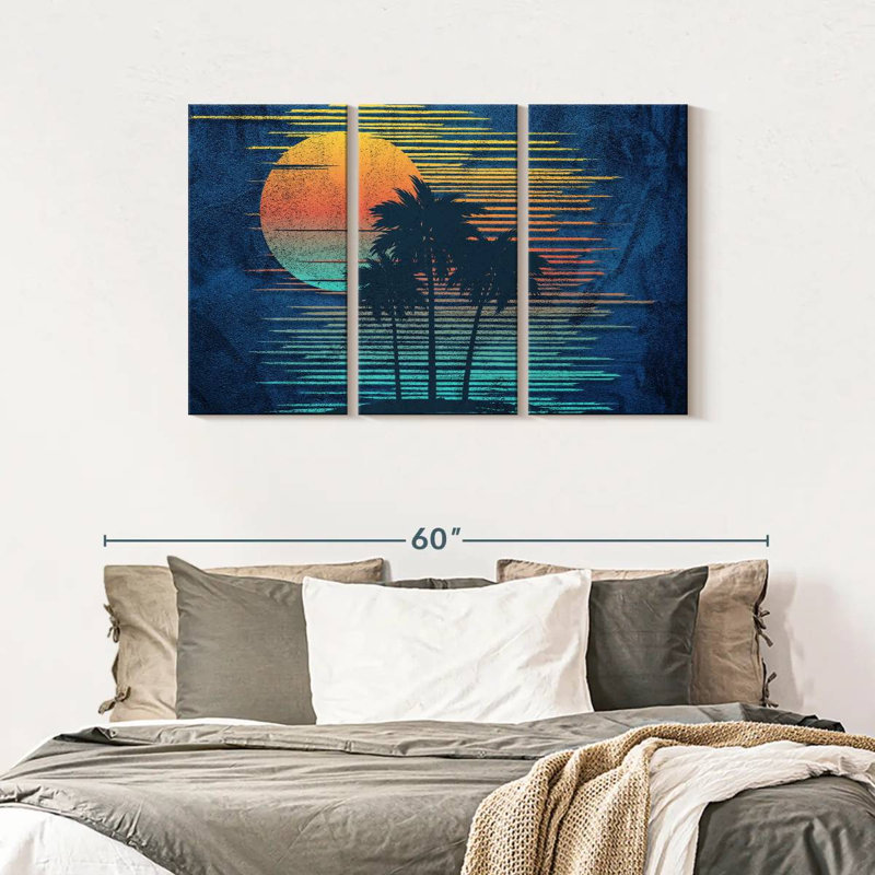 Groovy Tropical Sunset - 3 pièces de toile tendue, H 28 po x l 45 po x P 1,25 po