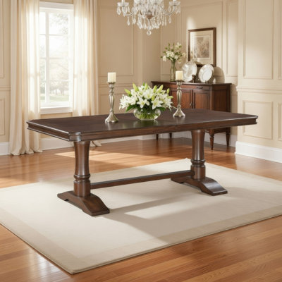 Table de salle à manger Feva, plateau extensible 78-96 pouces, base tréteaux brun cerise