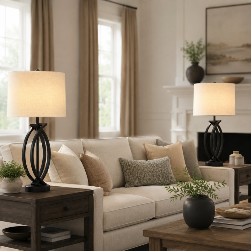 Burholme 26" Black Metal Industrial Table Lamp with 3-way Dimmable Light, Black/White Shade