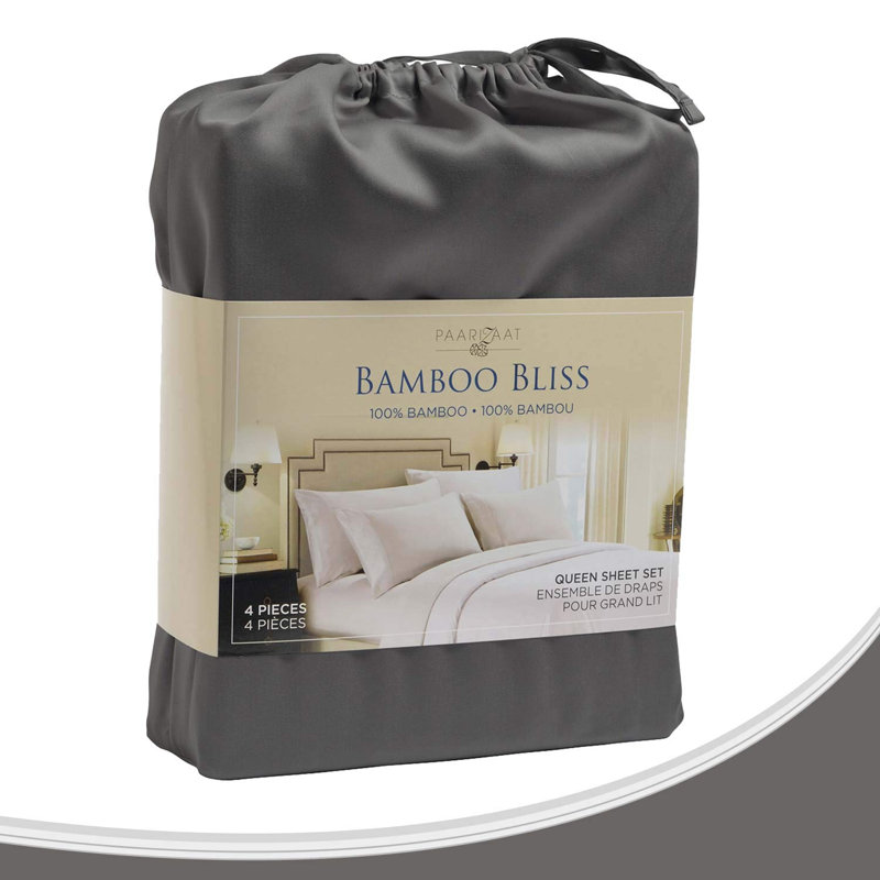 Ensemble de draps uni en rayonne, Gris, Ensemble de draps pour grand lit + un drap-housse 