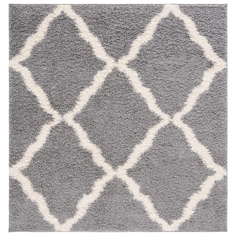 Tapis à poil long en tissu performance à motif géométrique Alonnah, Carré 4 pi