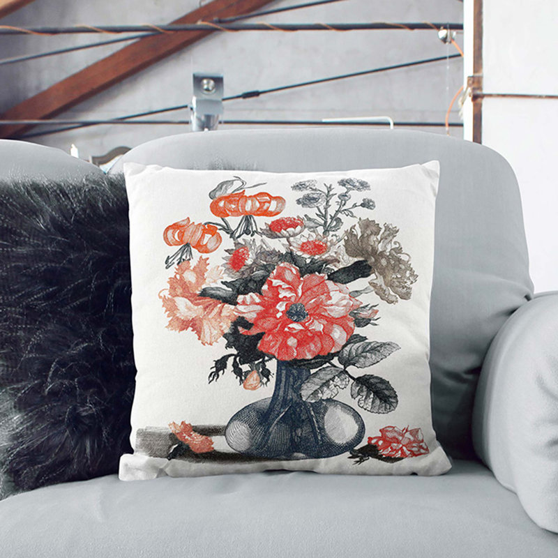 Vase of Assorted Flowers by Johan Teyler Cushion with Filling, 55cm H x 55cm W x 20cm D, White