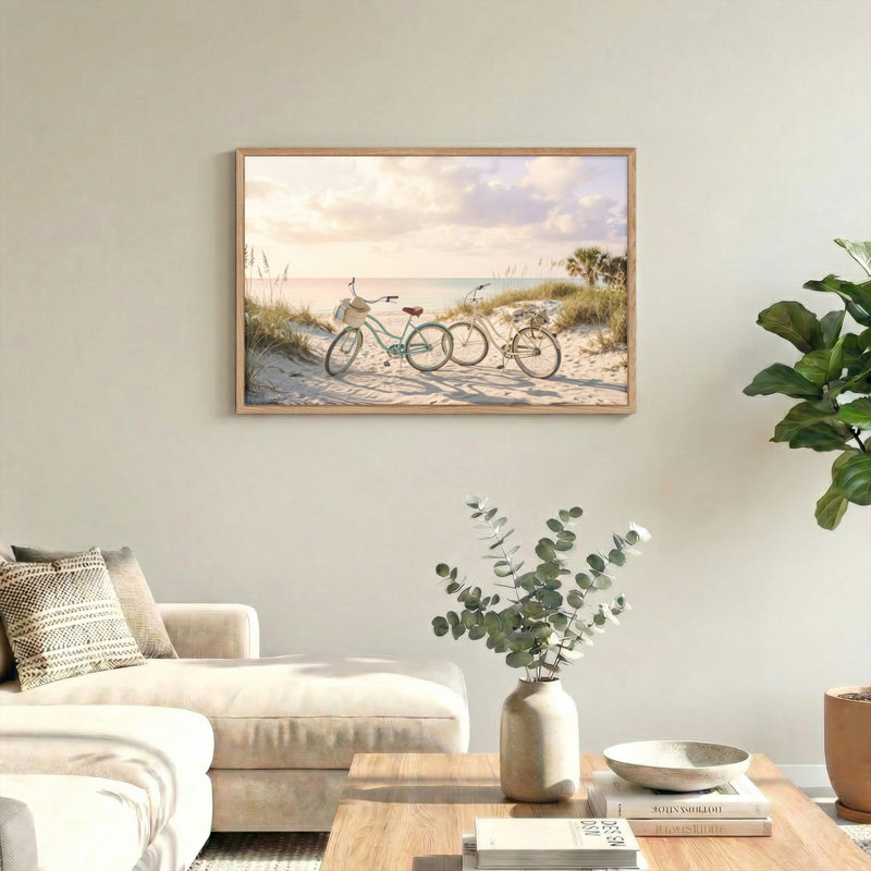 «Beach Bicyclcles», reproduction d'art sur toile, ensemble de 1, Natural, 18"H x 24"W