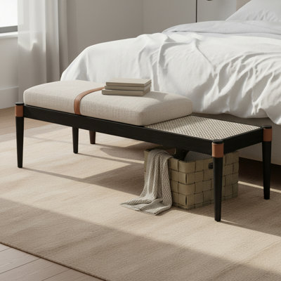 Banc rembourré en tissu texturé beige Nara