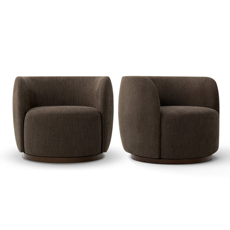 Ensemble de chaises d'appoint modernes pivotantes en tonneau avec siège rembourré, Brun