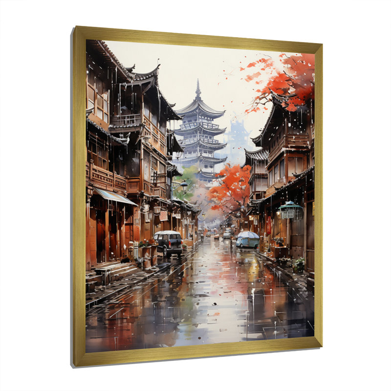 «Japon Art Kyotos Gion Dist Quartts», reproduction sur toile, H 20 po x l 12 po x P 1 po, Encadrement doré