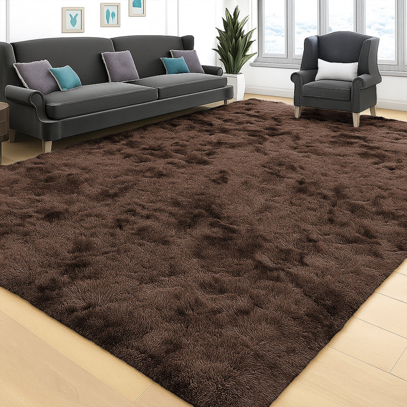 Non-Slip Brown Shaggy Rug/Carpet, Rectangle 60 x 110 cm