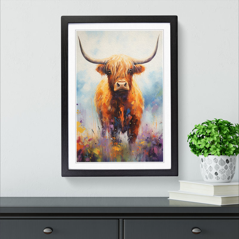 Highland Cow Symbolism No.2 - Single Picture Frame Print on Wood, 46cm H x 34cm W x 2cm D, Black