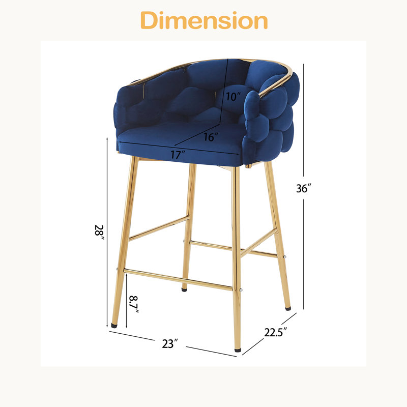 Ensemble de 2 tabourets de comptoir modernes, tabourets de comptoir avec structure en fer, dossier et coussin moelleux, repose-pieds