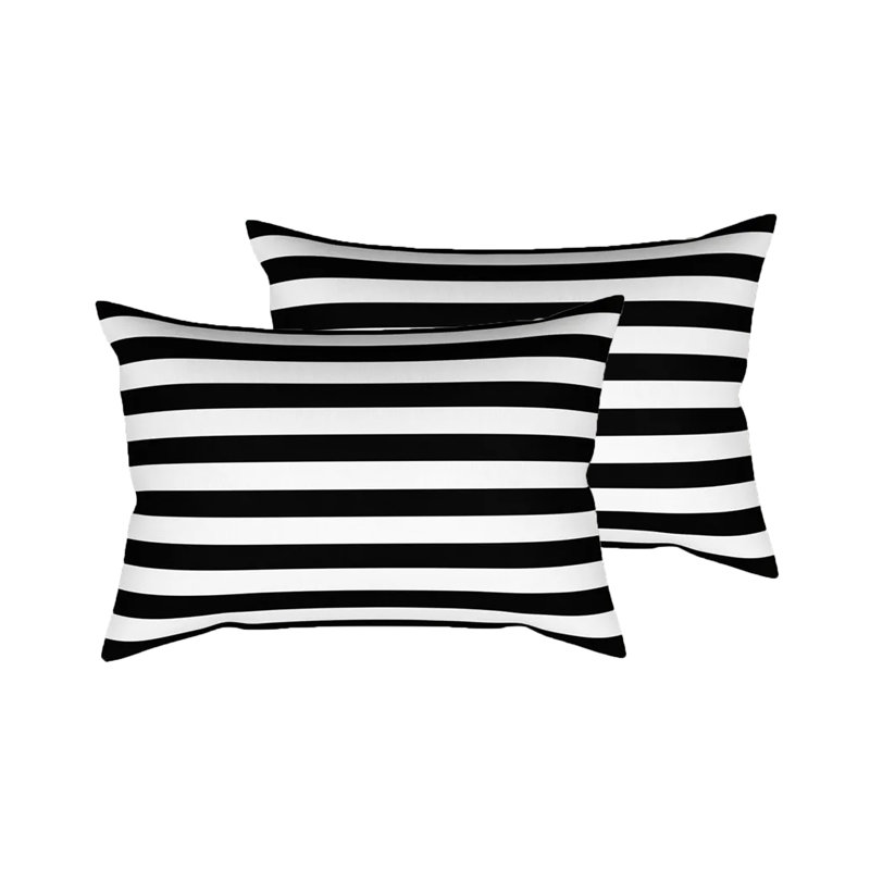 Wellboo 2 Pieces Pillowcases Standard Envelope Closure Pillowshams Pack of 2, Black White Stripe, 20inX36in