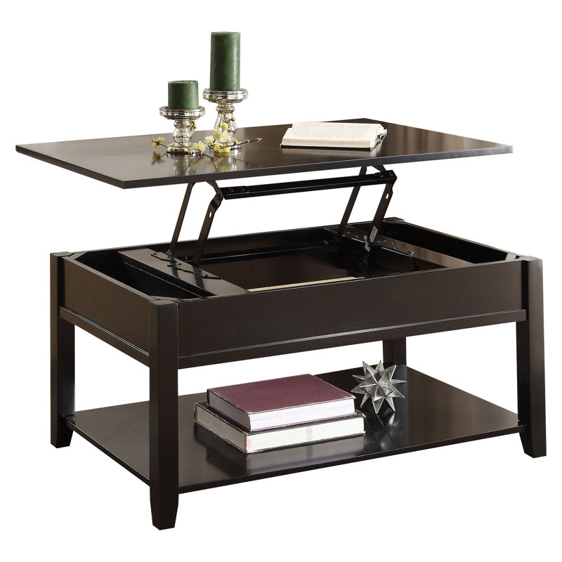 Table basse noire avec fonction de levage et amplement d'espace de rangement pour les pieds supérieurs rectangulaires dans la vie moderne