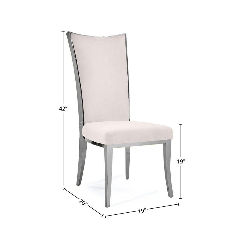 19'' H Velvet Upholstered Side Chair, Beige, Silver