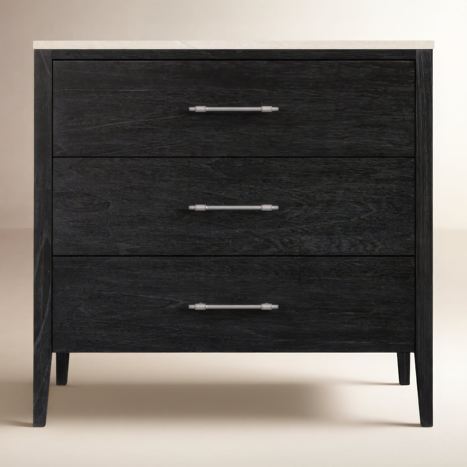Grazyna 3 - Drawer Dresser with Marble Top, Washed Black/Ivory