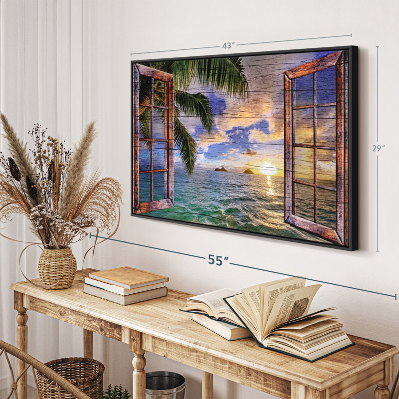 Impression sur toile de fenêtre tropicale en bois, H 43 po x l 29 po