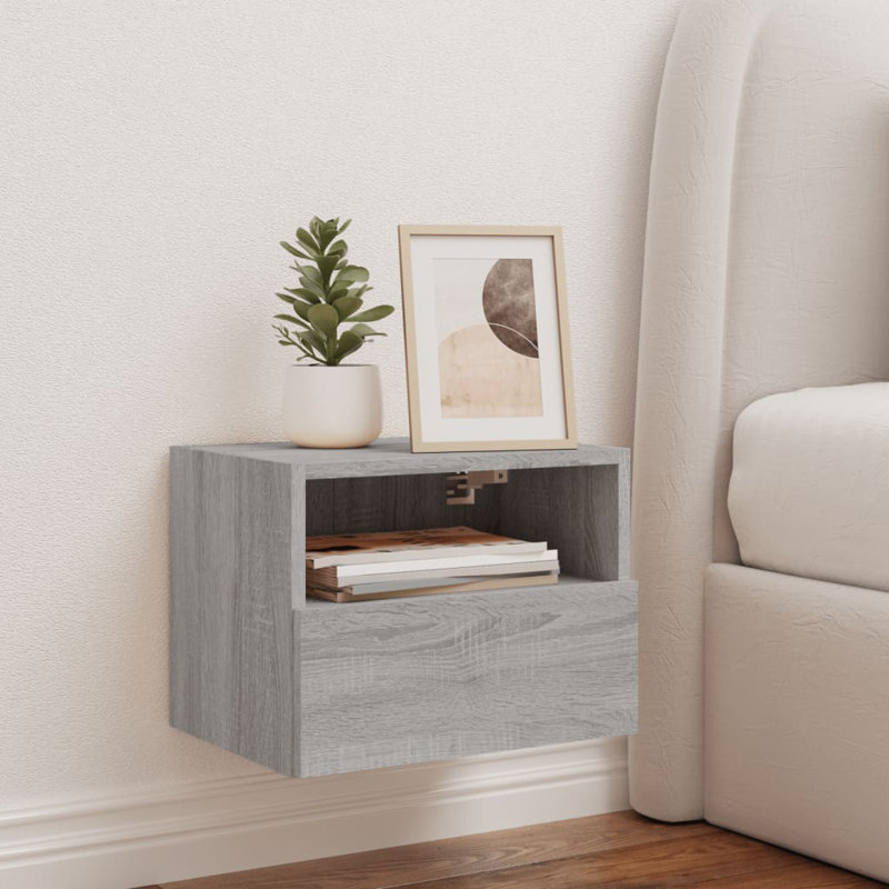 Baheejah Engineered Wood Glass  TV Stand, 15.7"H x 15.7"L x 11.2"W, Grey Sonoma