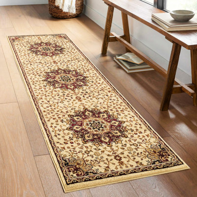 Tapis classique crème 2 pi 7 po X 3 po, motif de médaillon intemporel, polypropylène, largeur de 31 paquets avec médaillon élégant,