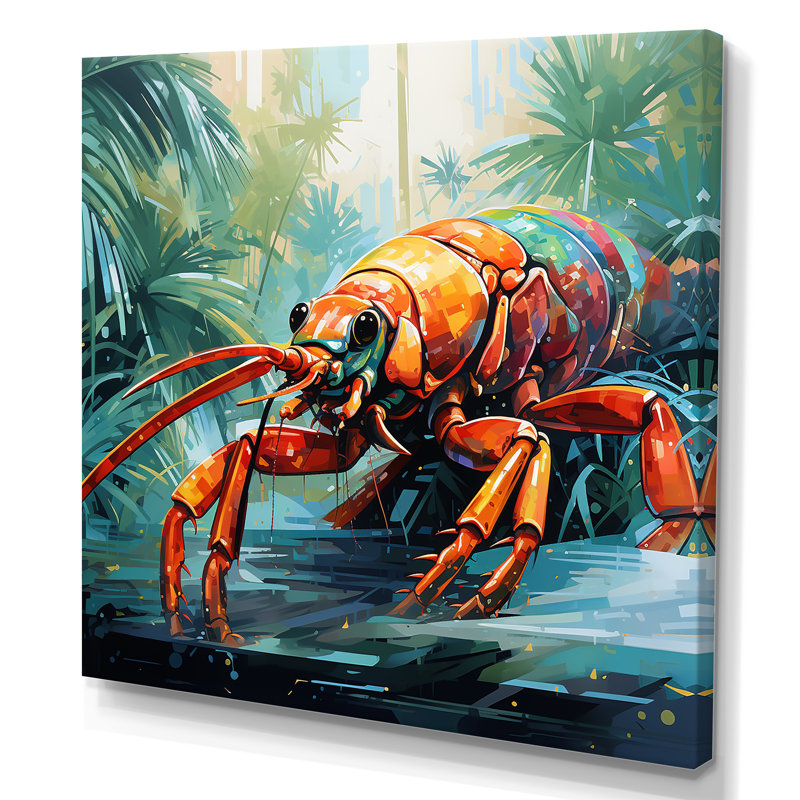 «Tropical Red Lobster 1 - Coastal Animal», art mural, Toile tendue, H 36 po x l 36 po
