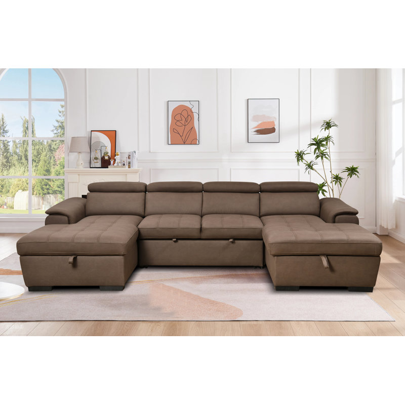 Joel 121-Inch U-Shaped Sleeper Sofa, Dark Brown